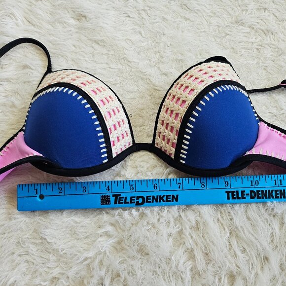 Victoria’s Secret Womens Pink Blue Crochet Push Up Swim Bra Bikini To 34B - Picture 5 of 9